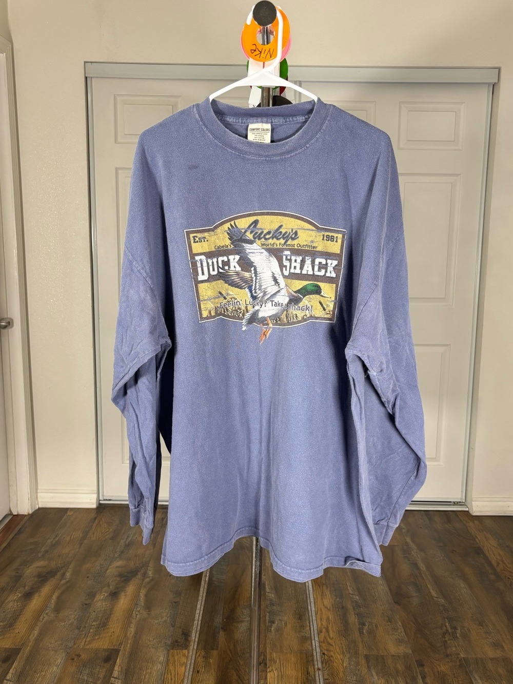 Comfort Colors Men's Long Sleeve Tee in Faded Blue with Duck Shack Graphic